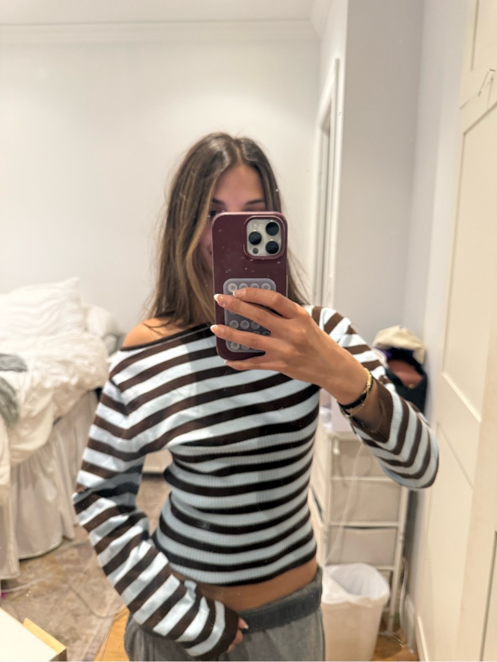 Striped Off-Shoulder Knit Top - Black & White